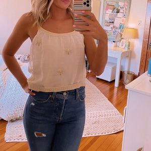 American Eagle White Beaded Cropped Tank